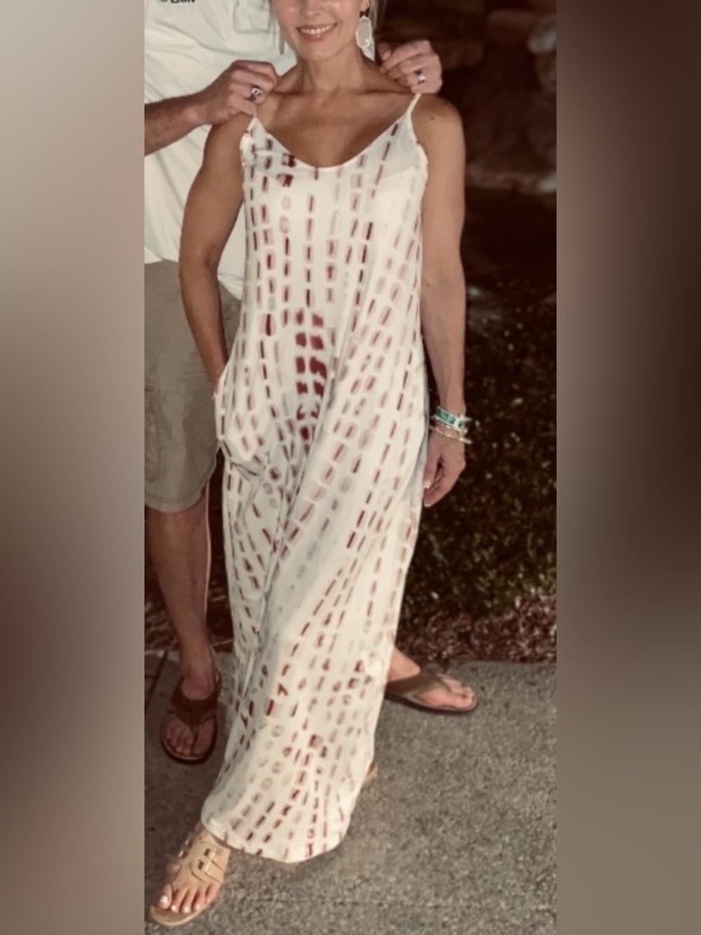 White & Light Brown Cutout Maxi Dress